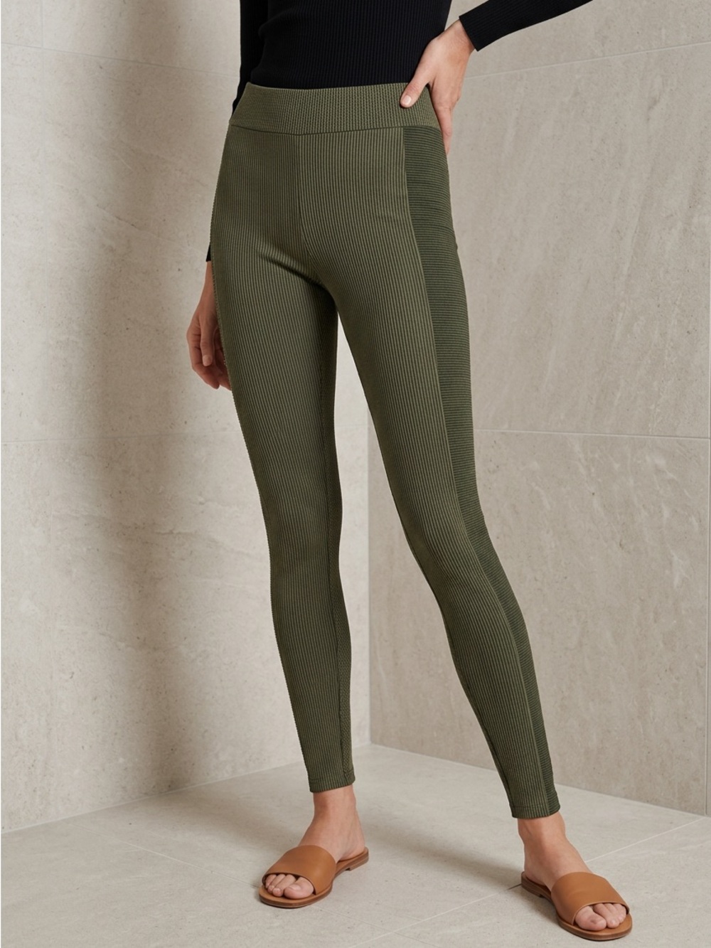 NWOT naked wardrobe Olive Ribbed High-Rise Leggings